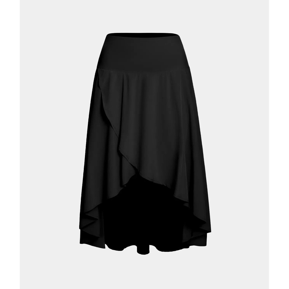 Halara Breezeful High Waisted Asymmetric Ruffle High Low‎ Skirt Stone Black Med